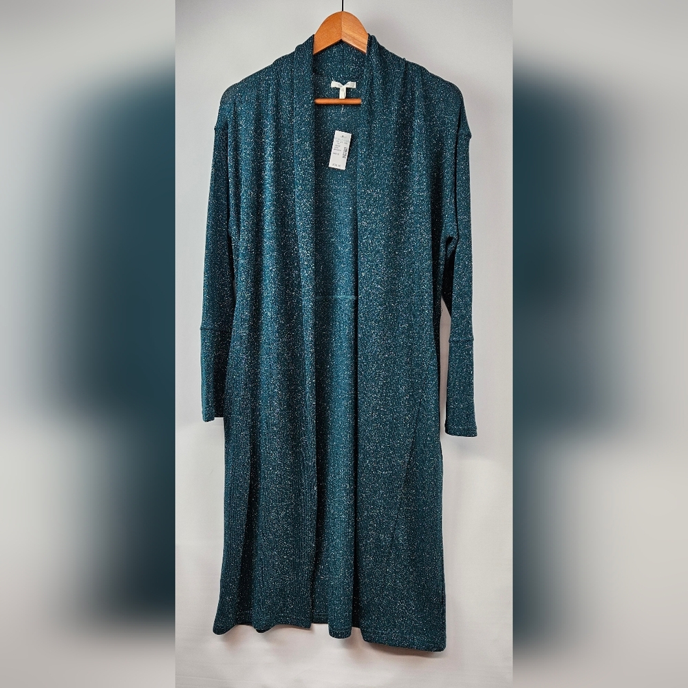 Maurices womens large sparkle Teal Open-Front Cardigan NWT